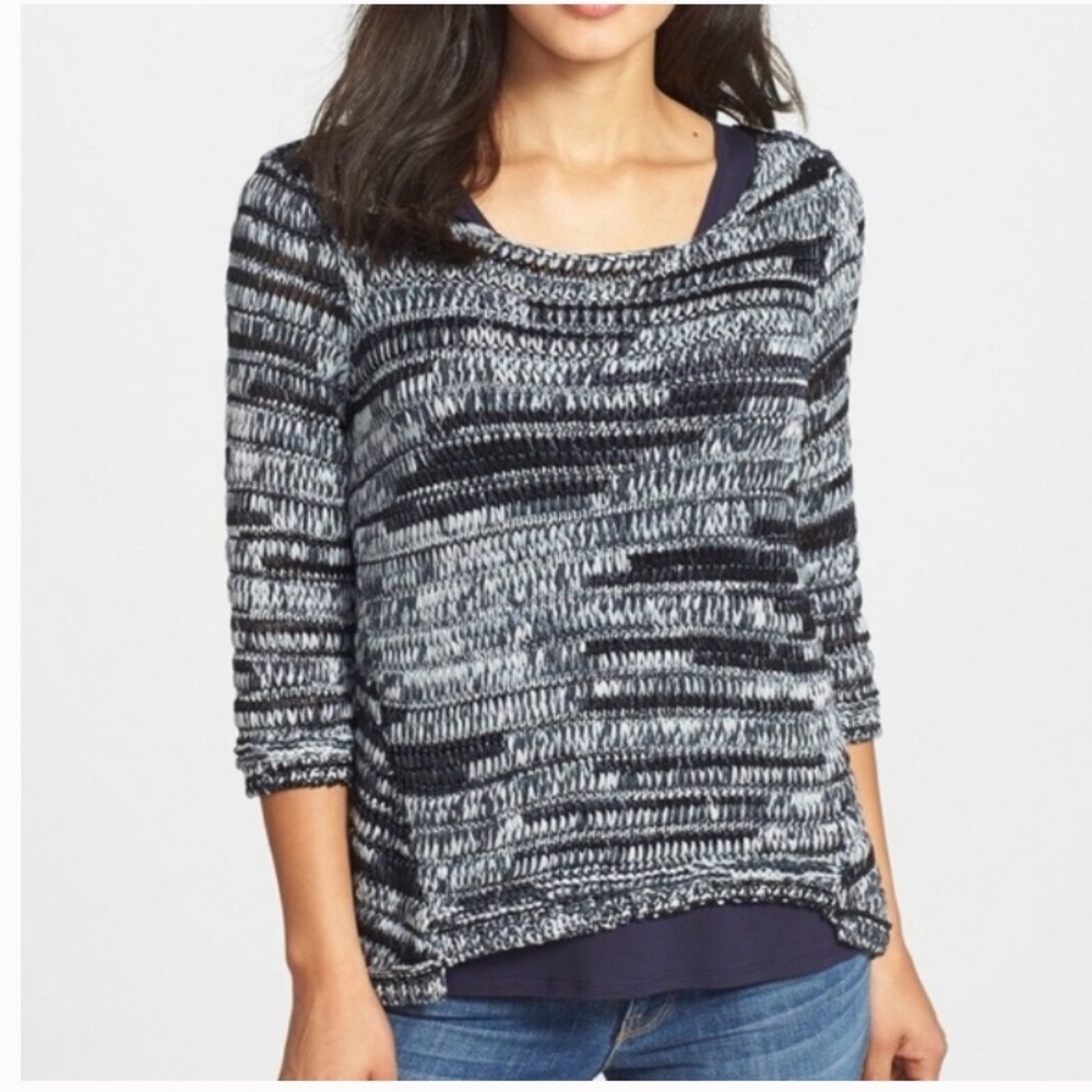 EILEEN FISHER Black Grey Marled Sweater Pullover SZ S